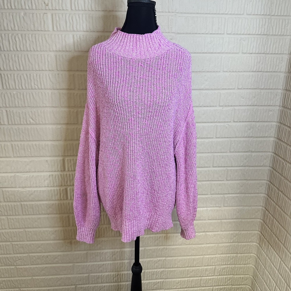 Aerie Cowl Neck Sweater Relaxed Fit Pink Open Knit Pullover Sz M Loungewear